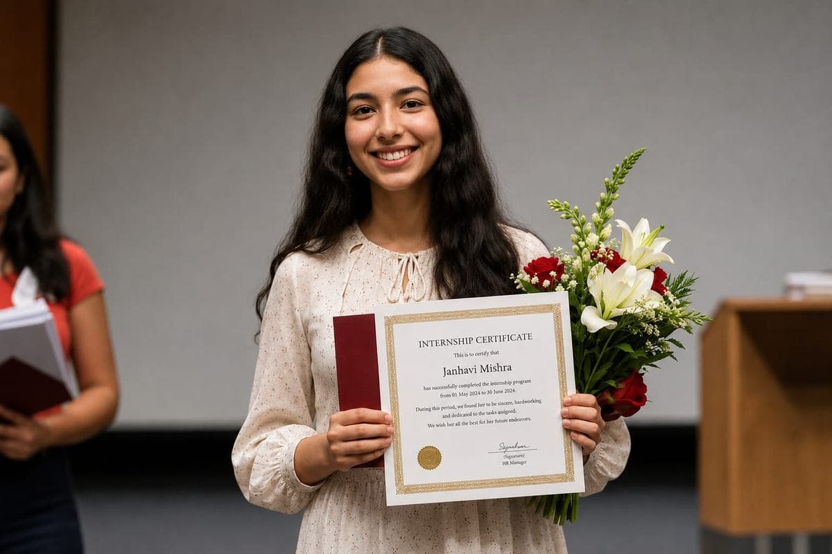 An intern receiving her printed ProjectBridge certificate